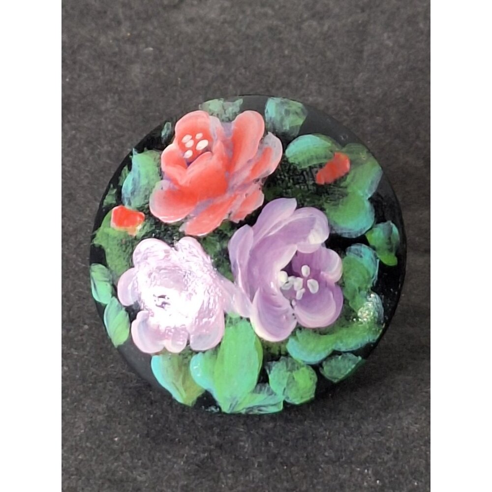 Vintage  Earrings Floral 1960's Hand Painted Wood Round Bright Abstract - Picture 3 of 8